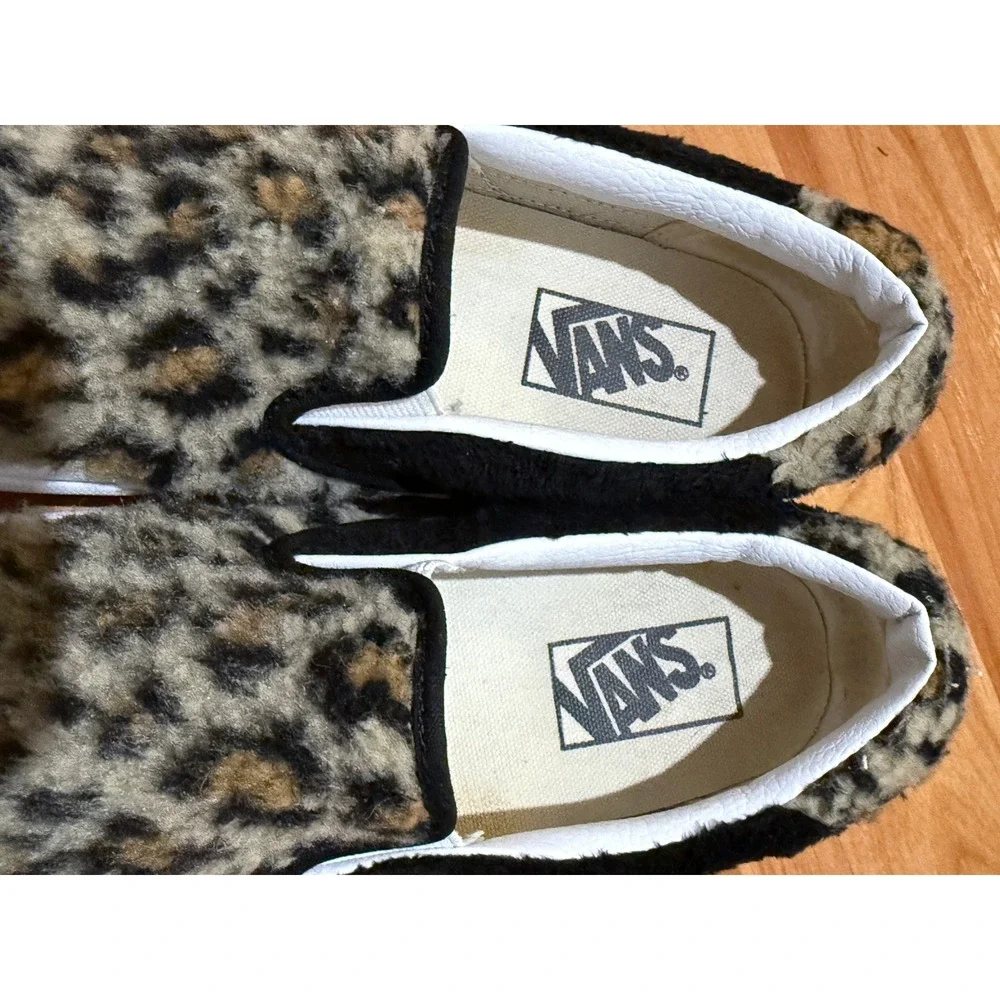 Vans Slip-On Leopard Cheetah Faux Fur Sneakers Womens 7.5‎ Mens 6 Sanitized